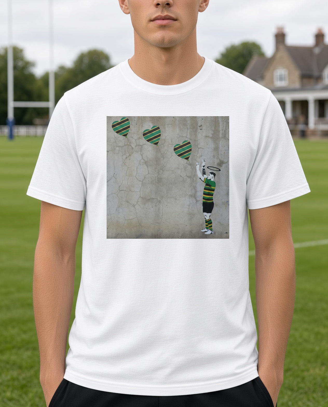Northampton Rugby Lineout Throw Street Art T‑Shirt 2.0 with Halo