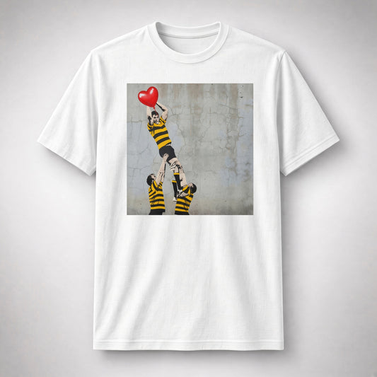Young Munster Lineout Catch Street Art Rugby T‑Shirt Red Heart