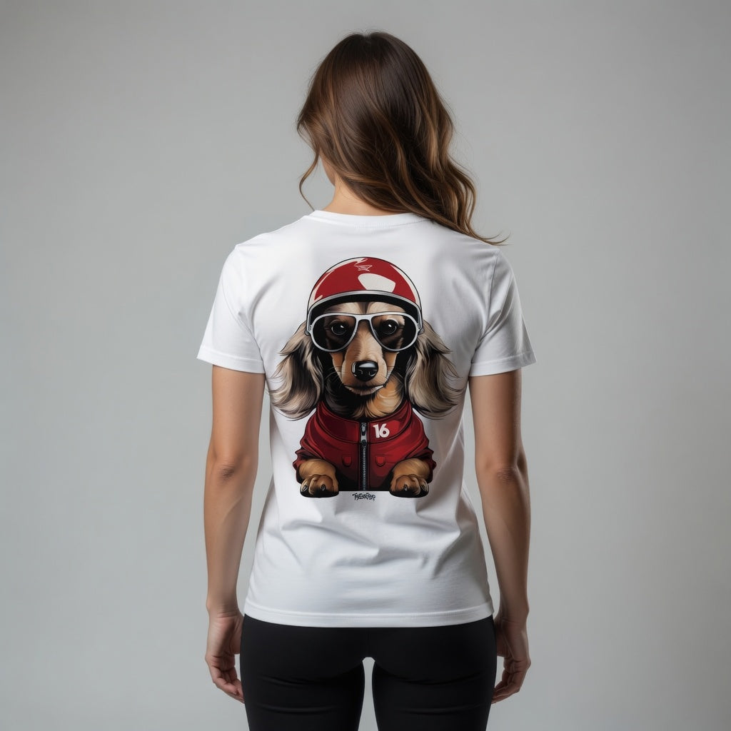 Back Print Leo Racing Dog T-Shirt