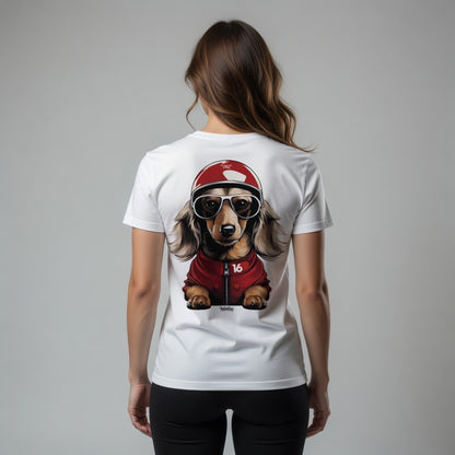 Back Print Leo Racing Dog T-Shirt