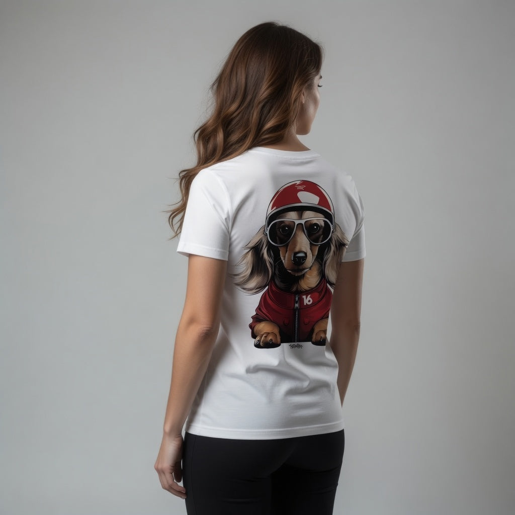 Back Print Leo Racing Dog T-Shirt