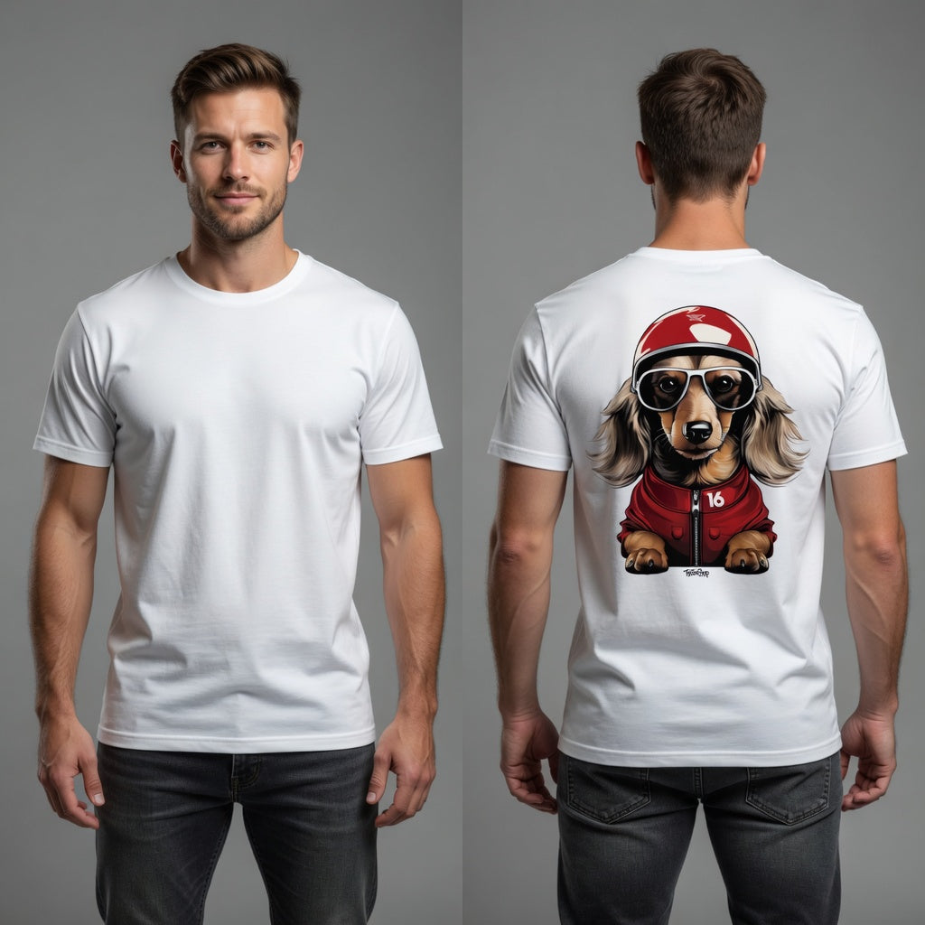 Back Print Leo Racing Dog T-Shirt