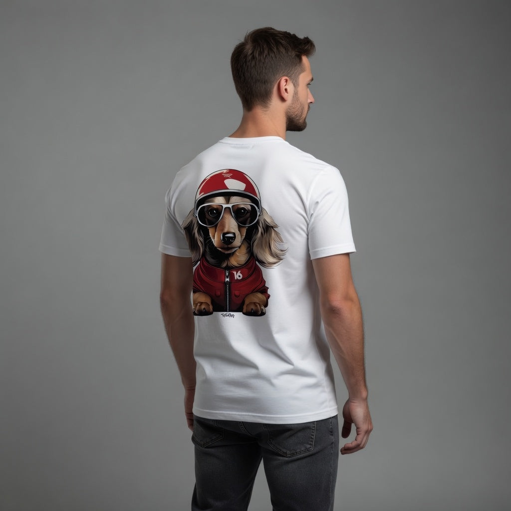 Back Print Leo Racing Dog T-Shirt