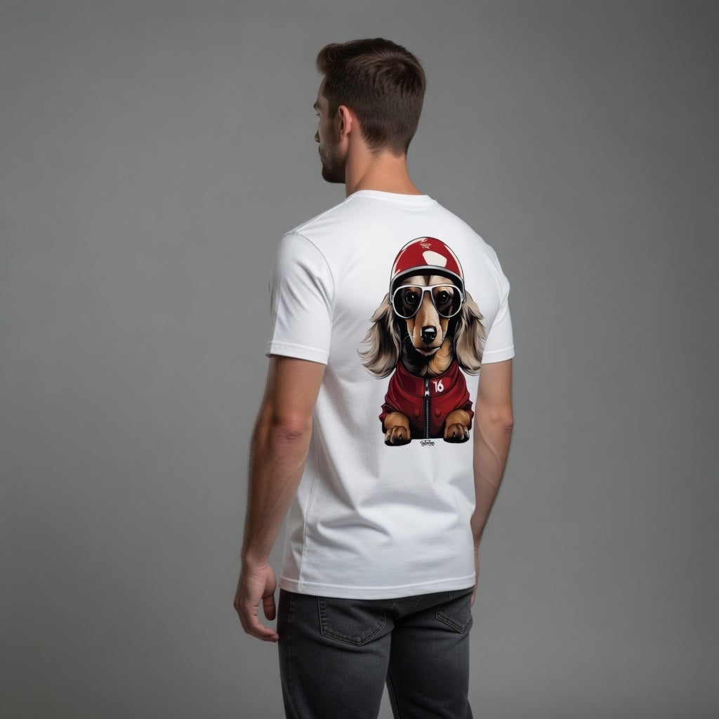 Back Print Leo Racing Dog T-Shirt