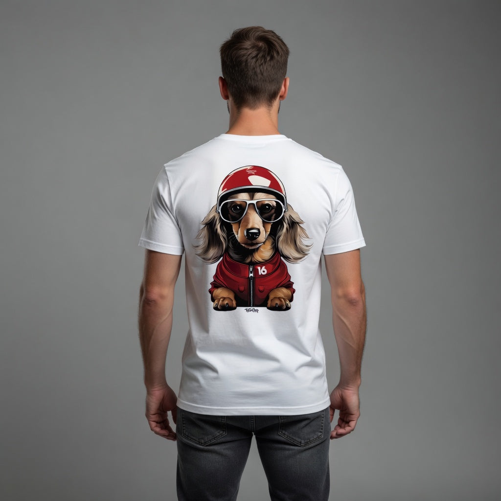 Back Print Leo Racing Dog T-Shirt