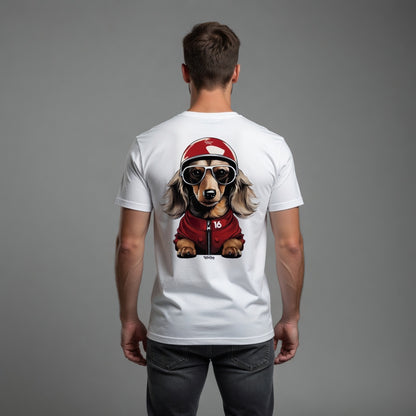 Back Print Leo Racing Dog T-Shirt