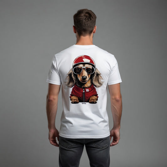 Back Print Leo Racing Dog T-Shirt