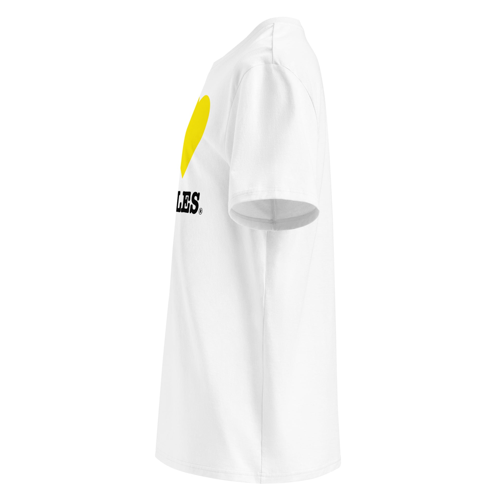 Left side angle of the I ♥ CHARLES t-shirt – showcasing the vibrant Ferrari-inspired heart design.