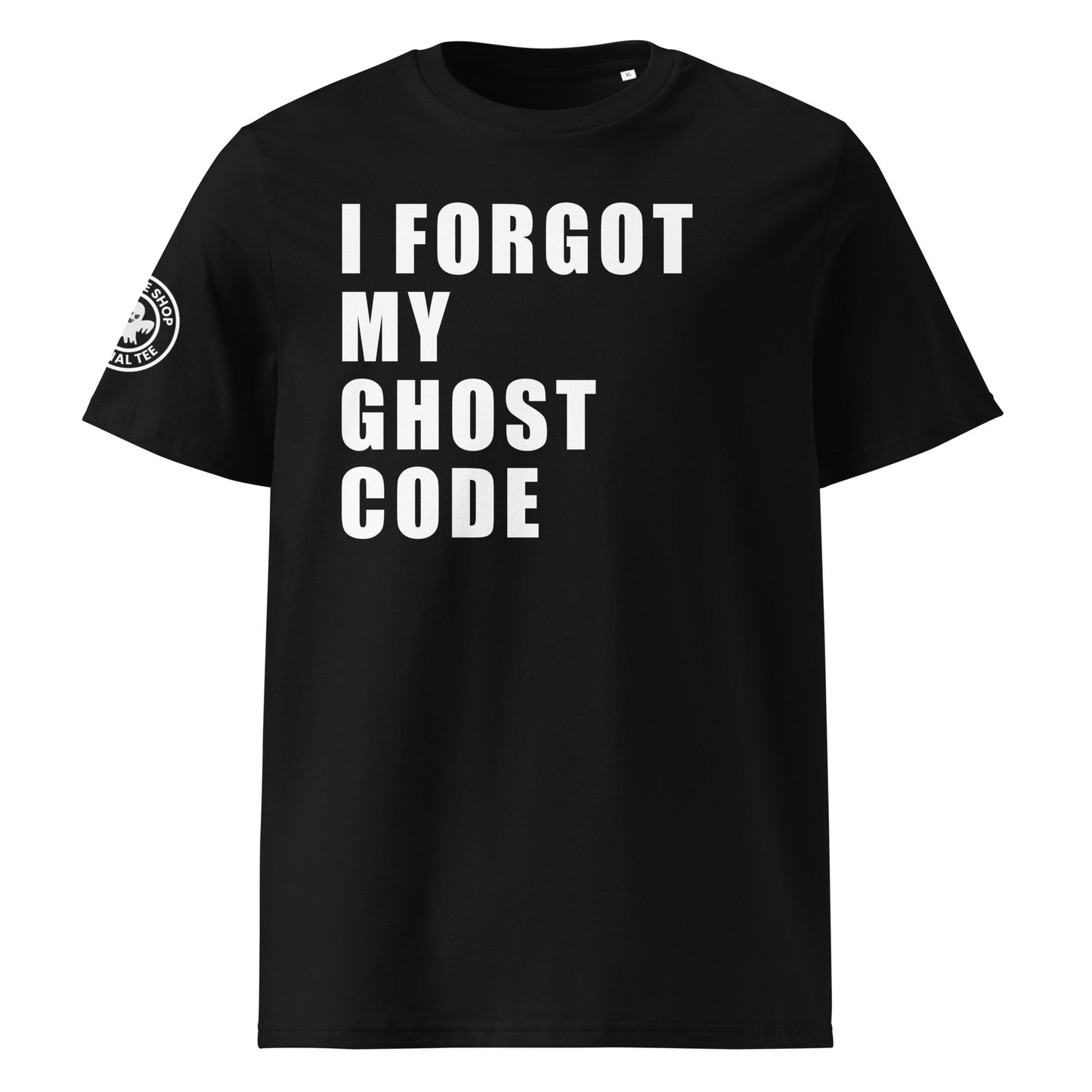 Check out the front view of the "I FORGOT MY GHOST CODE" Black T-Shirt, perfect for car meets. Available now at TheTeeShop!