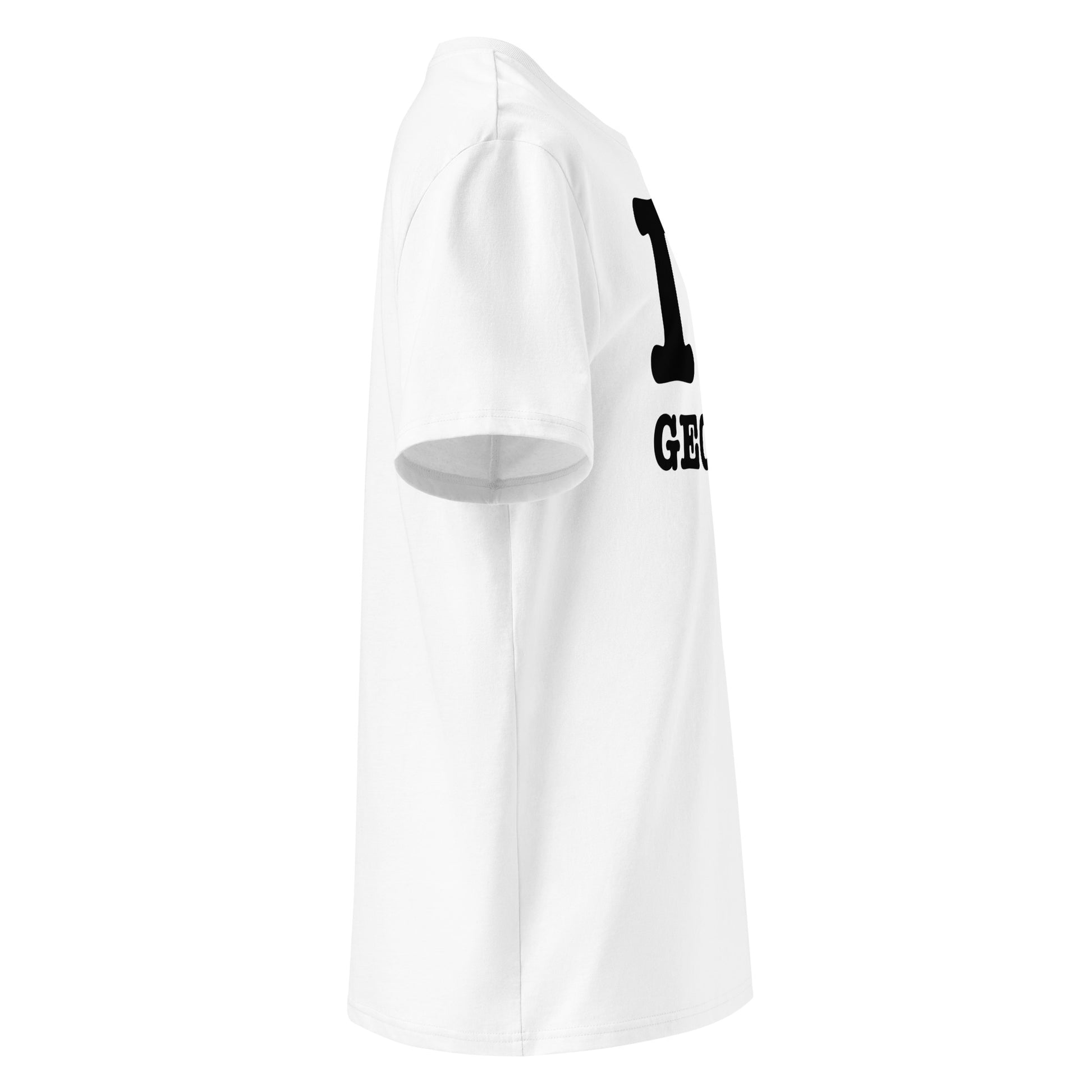 Right side profile of the I ♥ GEORGE tee – clean fit and bold fan statement for Russell supporters.