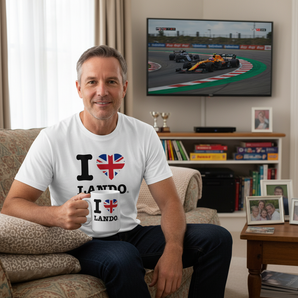 Show your support for Lando Norris with our I ❤️ LANDO British Heart mug. The ideal gift for any Lando Norris fan—enjoy your favourite brew on race day and every day!