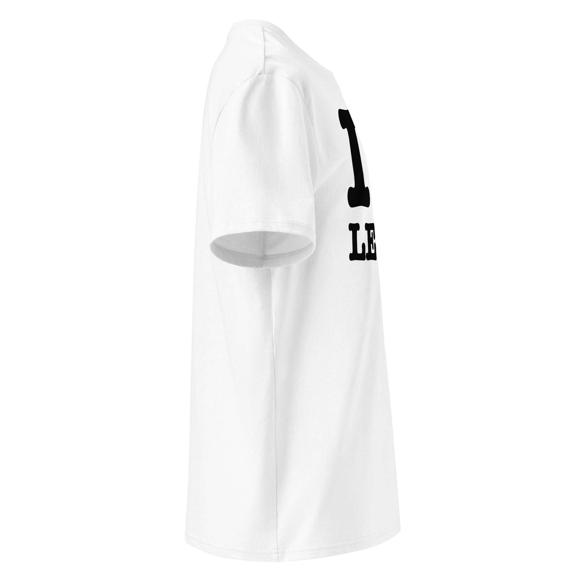 Right side profile of the I ♥ LEWIS tee, showing the clean fit and bold fan statement.