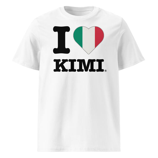 Front view of the I ♥ KIMI t-shirt with an Italian flag heart – a tribute to Kimi Antonelli and Italian motorsport fans.