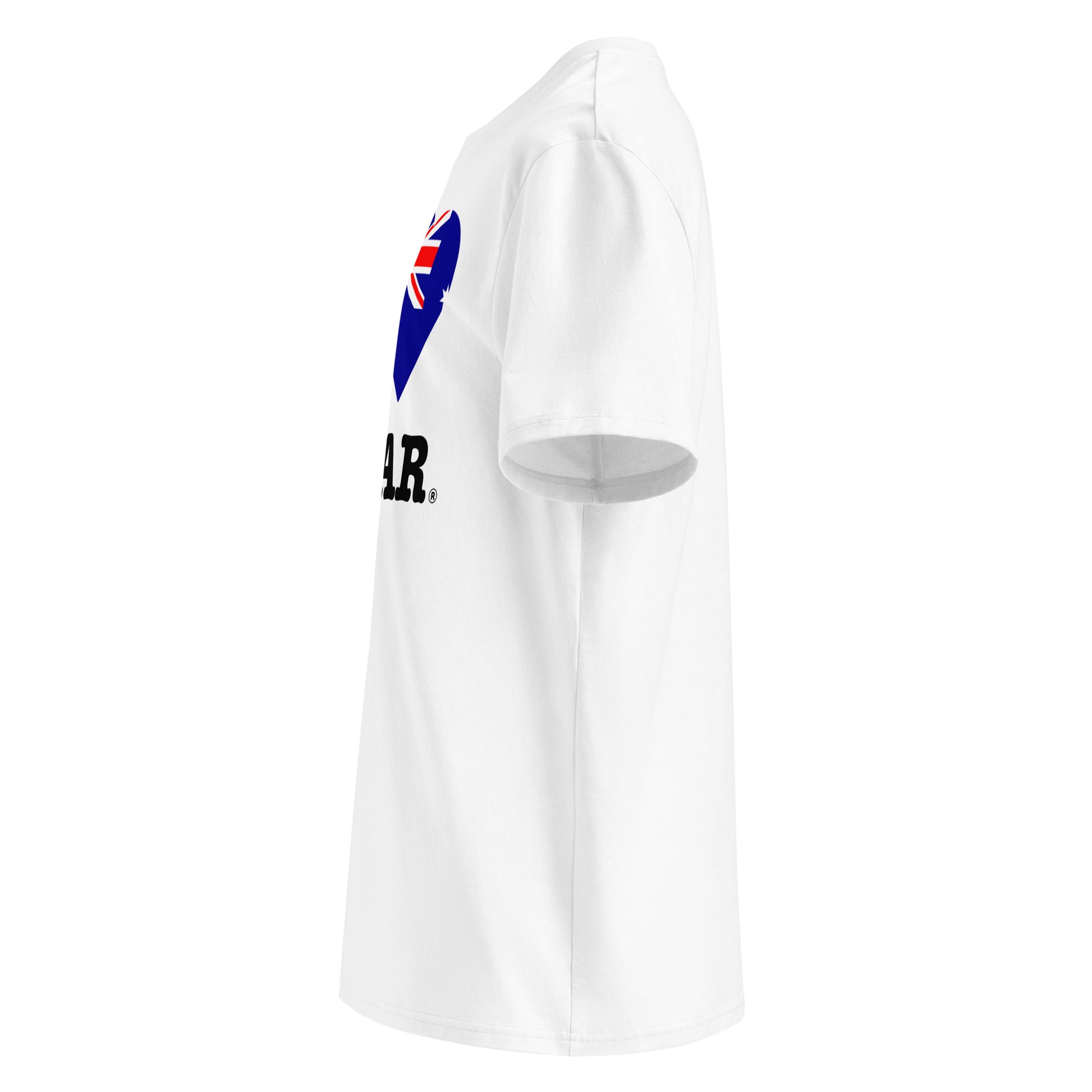 Left side angle of the I ♥ OSCAR t-shirt – showcasing the patriotic heart design.