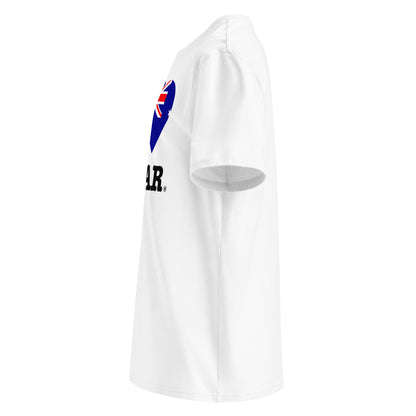 Left side angle of the I ♥ OSCAR t-shirt – showcasing the patriotic heart design.