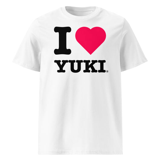 Front view of the I ♥ YUKI t-shirt with a pink heart – a vibrant tribute to Yuki Tsunoda and Red Bull Racing.