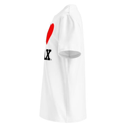 Left side angle of the I ♥ MAX t-shirt – showcasing the classic red heart design.