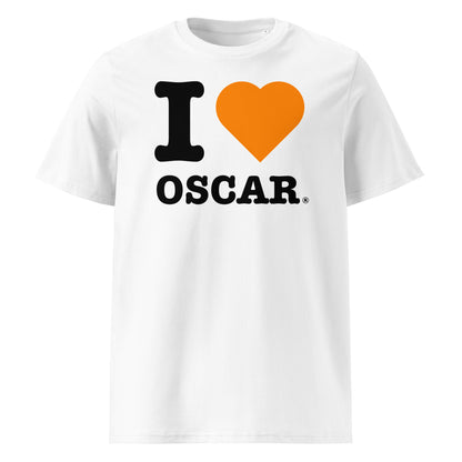Front view of the I ♥ OSCAR t-shirt with a papaya orange heart – a tribute to Oscar Piastri and McLaren fans.