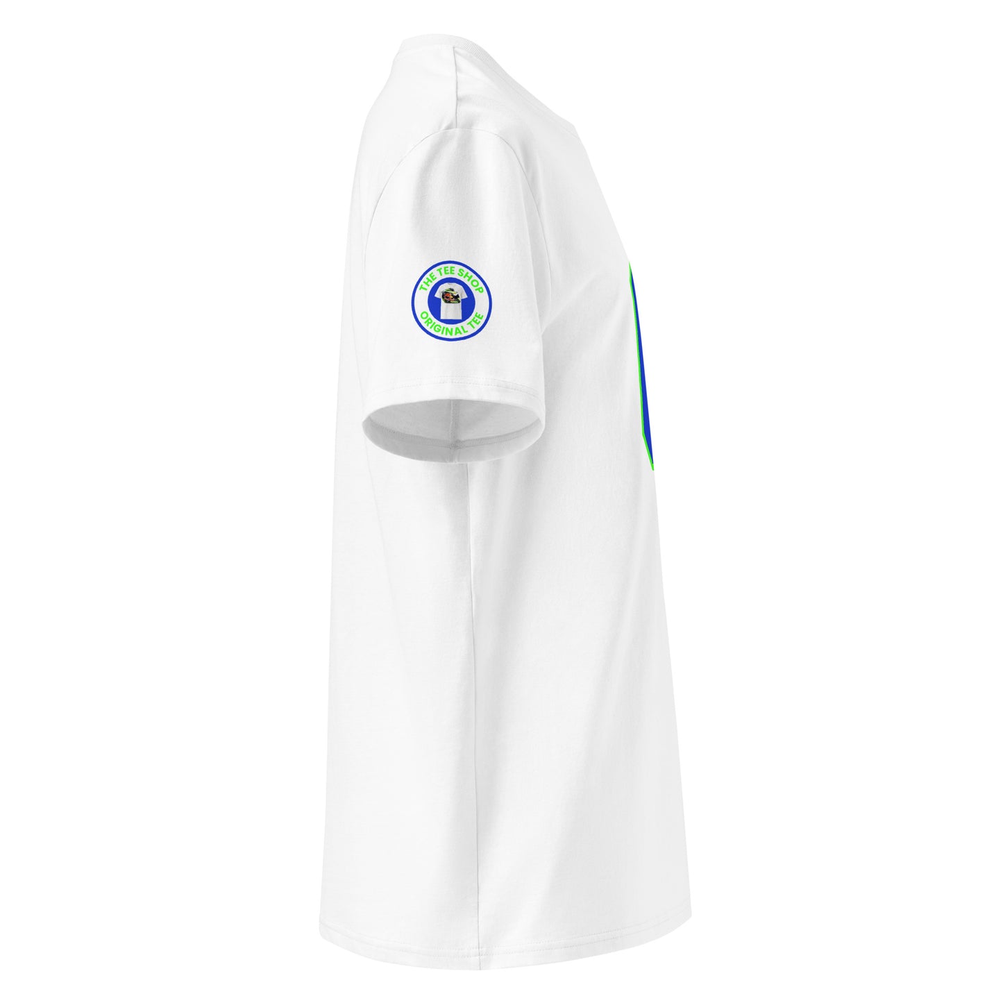 Check out the right sleeve of the white Isack Hadjar T-Shirt, showcasing TheTeeShop logo with a unique image correlating to Isack Hadjar.