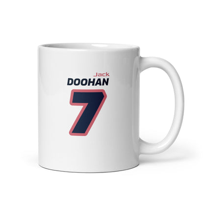 View of the Jack Doohan Racing Mug from the right handle side, showcasing his name and number in Alpine's team colours. Perfect for motorsport fans.