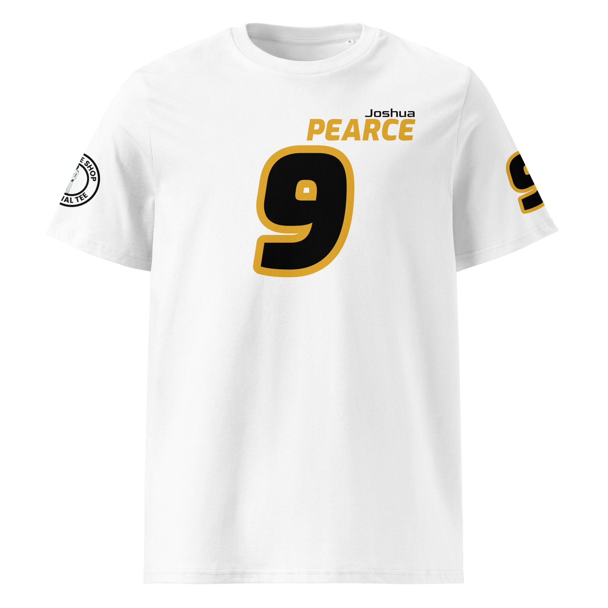 Front view of the Joshua Pearce APX GP T-Shirt in white, featuring the name and number of Joshua Pearce in APX GP colours.