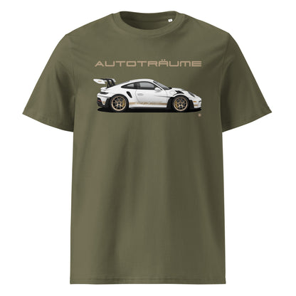 Khaki AUTOTRÄUME GT3 RS Porsche T-Shirt with Gold Detail – Front View