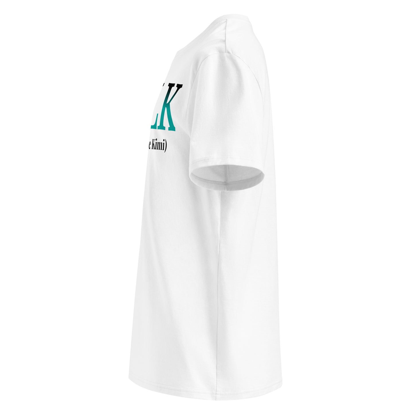 Left sleeve view of the white Kimi Antonelli “MILK” T-Shirt highlighting the circular logo.