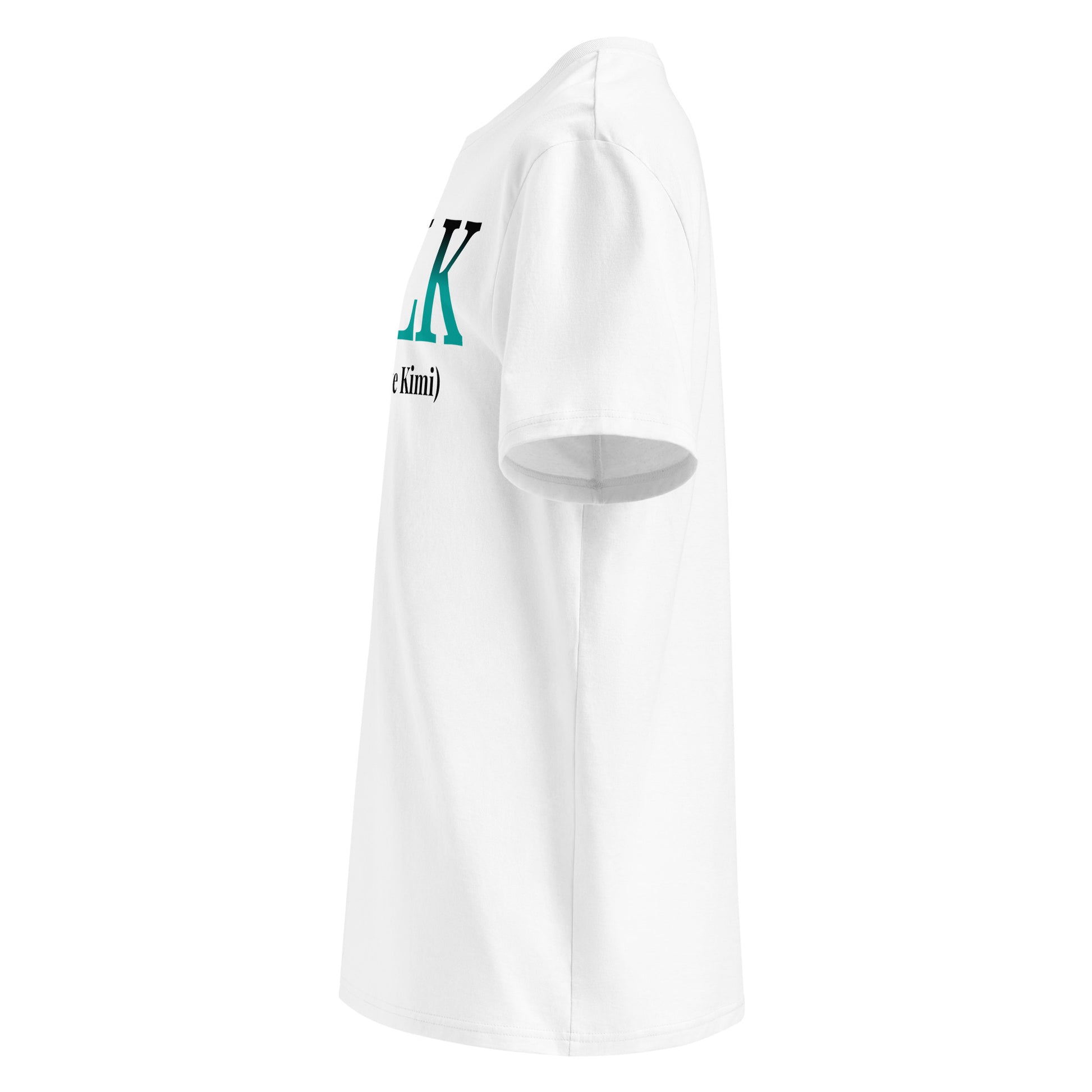 Left sleeve view of the white Kimi Antonelli “MILK” T-Shirt highlighting the circular logo.