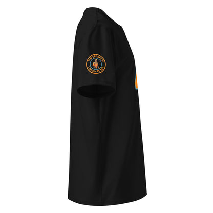 Check out the right sleeve of the black Lando Norris T-Shirt, showcasing TheTeeShop logo with a unique image correlating to Lando Norris.