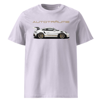 Lavender AUTOTRÄUME GT3 RS Porsche T-Shirt with Gold Detail – Front View