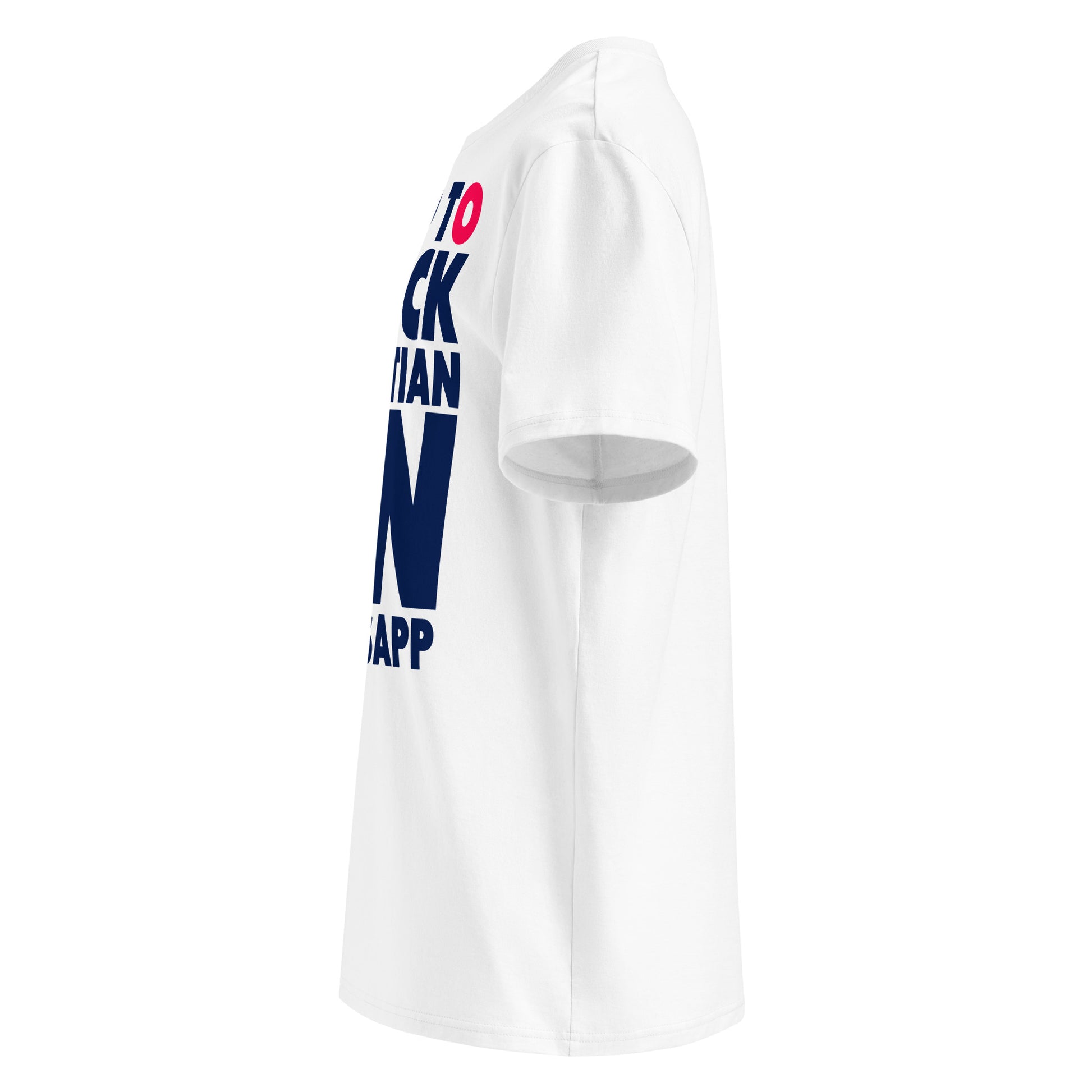 See the left side of our I Had to Block Christian on WhatsApp White T-Shirt, designed for motorsport fans who appreciate a bit of humour.