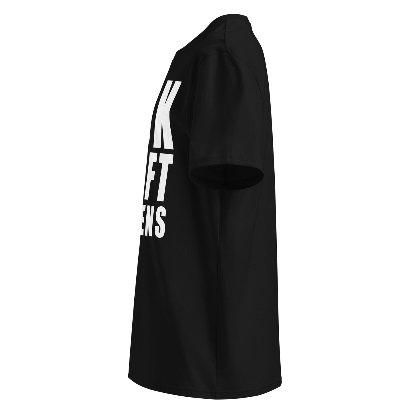 Side view showcasing the sleek black design of the black t-shirt.