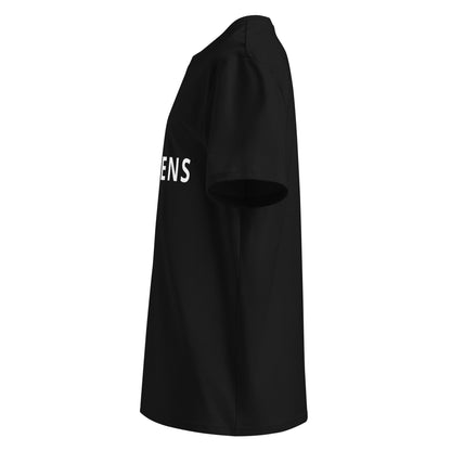 Side view showcasing the sleek black design of the t-shirt.
