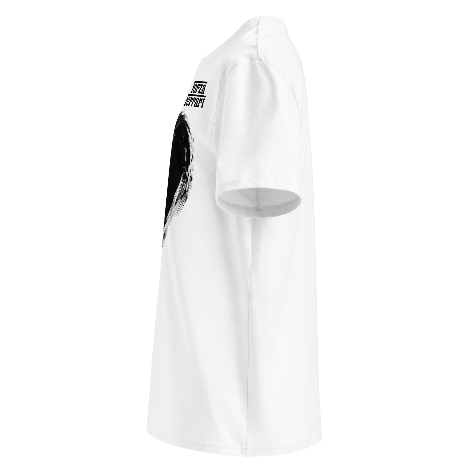 Left side view of this Ferrari 2025 t-shirt for both men and women. Ideal for fans of Lewis Hamilton.