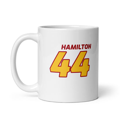 The Lewis Hamilton Racing Mug features Lewis's name and number "44" in vibrant Ferrari team colours. Ideal for enjoying a brew while watching the Grand Prix.