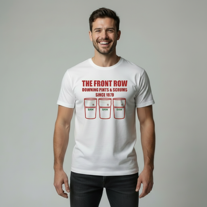 Male model front view laughing wearing an Ulster Rugby T-Shirt