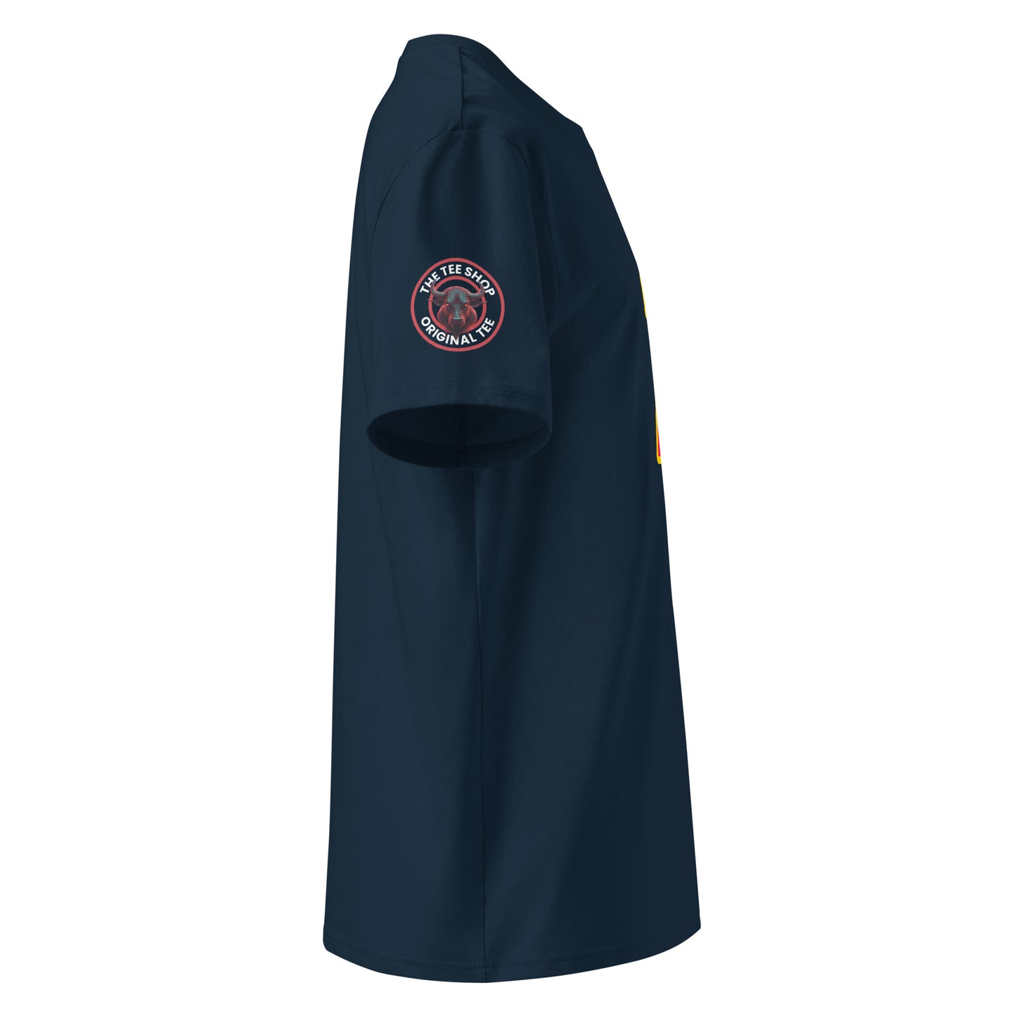 Check out the right sleeve of the navy Max Verstappen T-Shirt, showcasing TheTeeShop logo with a unique image correlating to Max Verstappen.