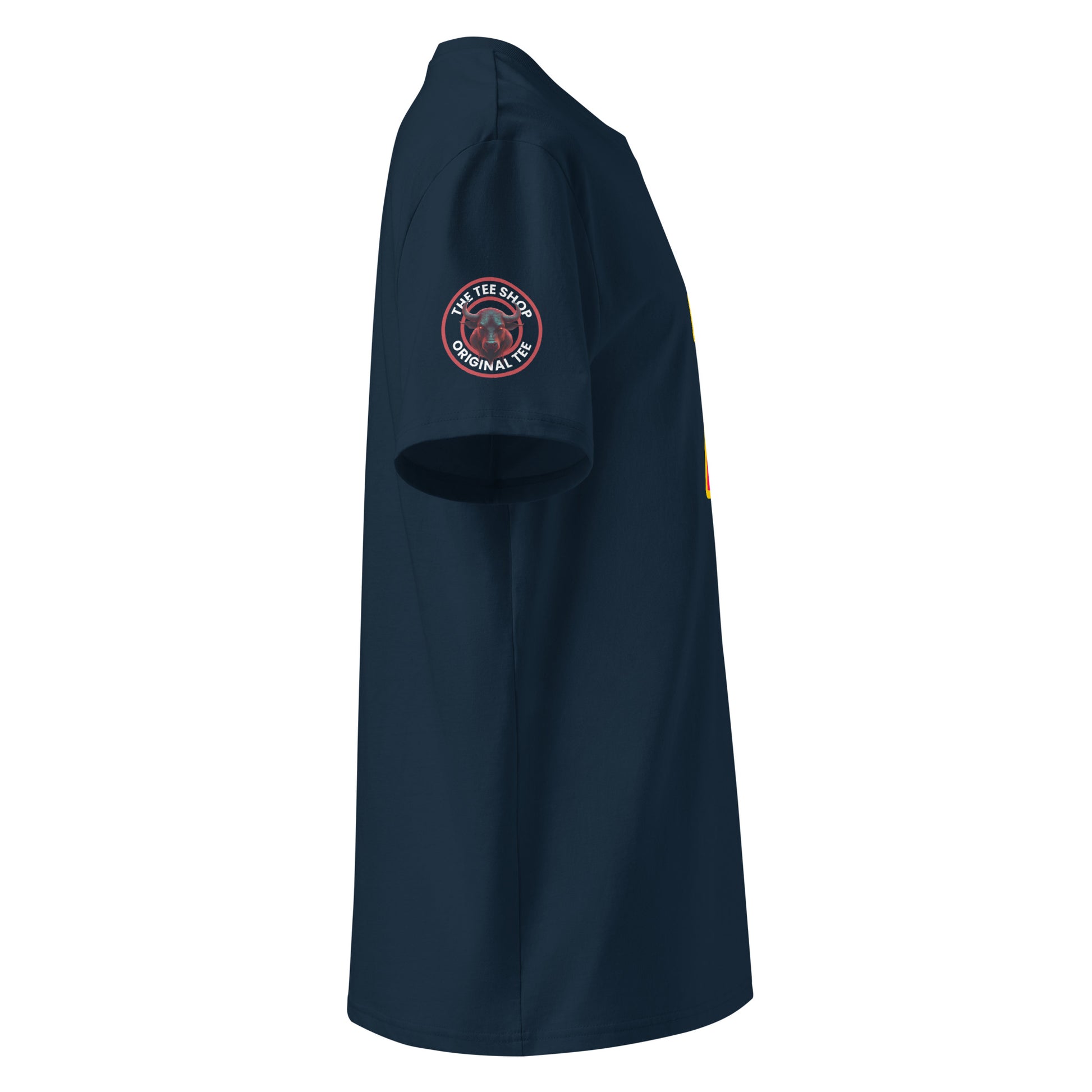 Check out the right sleeve of the navy Max Verstappen T-Shirt, showcasing TheTeeShop logo with a unique image correlating to Max Verstappen.