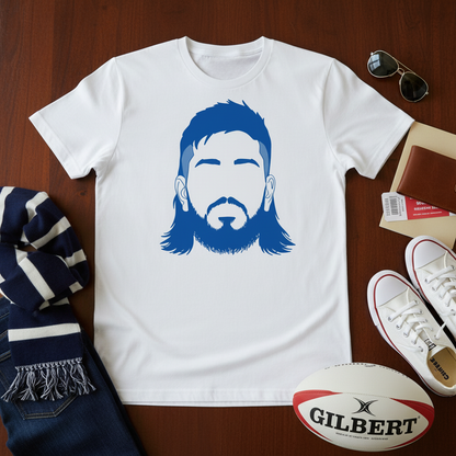 Product flat lay of Leinster rugby t-shirt featuring the Big Joe McCarthy Leinster Version design.