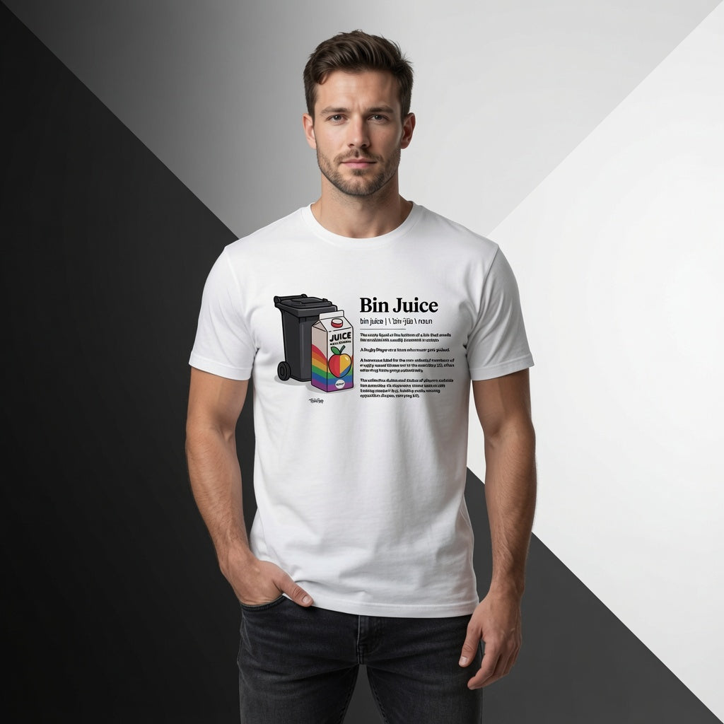Model wearing White Bin Juice Definition Rugby T-Shirt