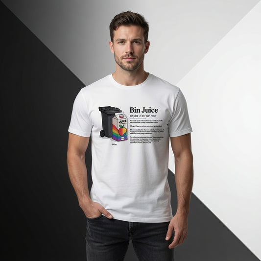 Model wearing White Bin Juice Definition Rugby T-Shirt
