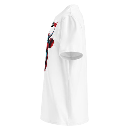 Left sleeve view of the Monacow T-Shirt highlighting the circular logo detail.