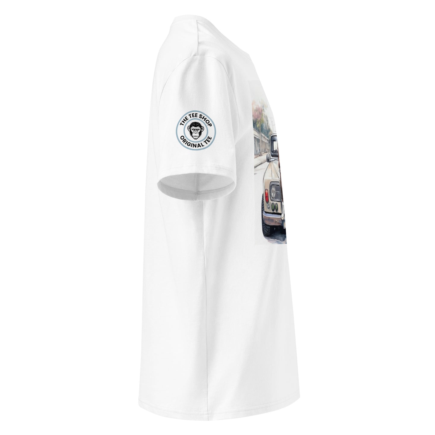 Right sleeve of Monkey Business 3.0 t-shirt showing Monkey Bizness logo
