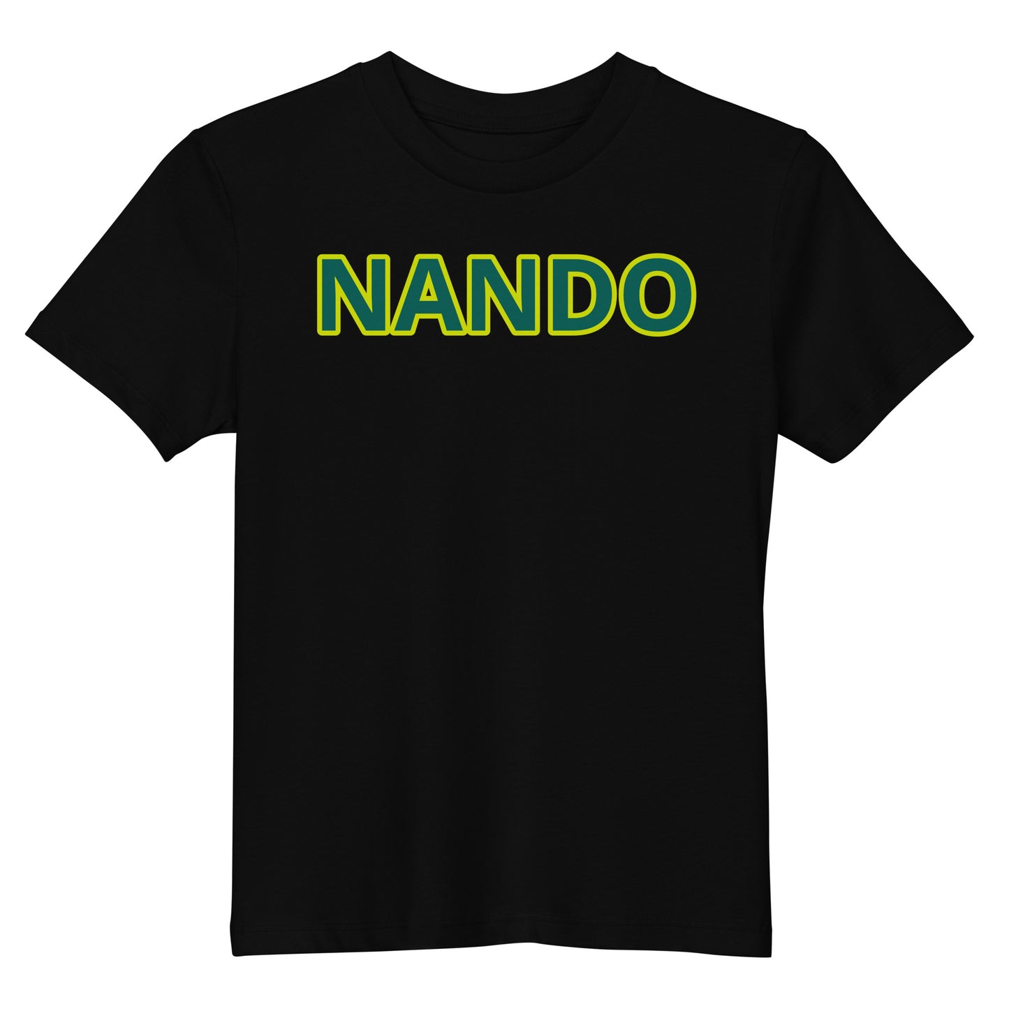 Front view of the Nando Organic Cotton Kids Black T-Shirt, a stylish and comfortable choice for young race fans.