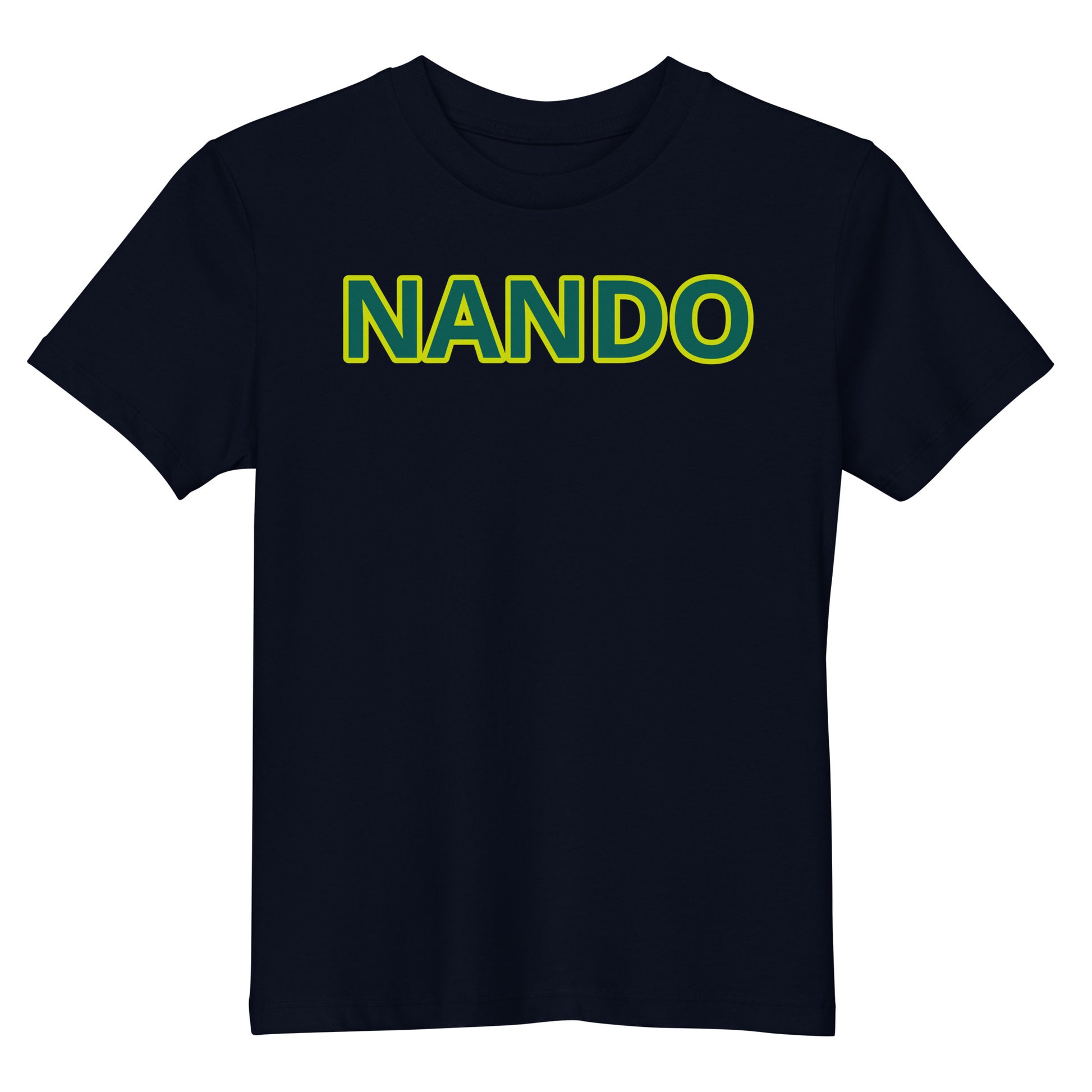 Front view of the Nando Organic Cotton Kids Navy T-Shirt, a stylish and comfortable choice for young race fans.