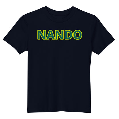 Front view of the Nando Organic Cotton Kids Navy T-Shirt, a stylish and comfortable choice for young race fans.