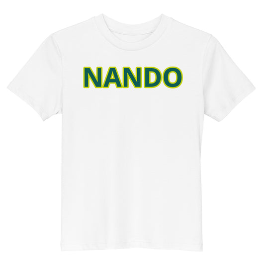 Front view of the Nando Organic Cotton Kids White T-Shirt, a stylish and comfortable choice for young race fans.