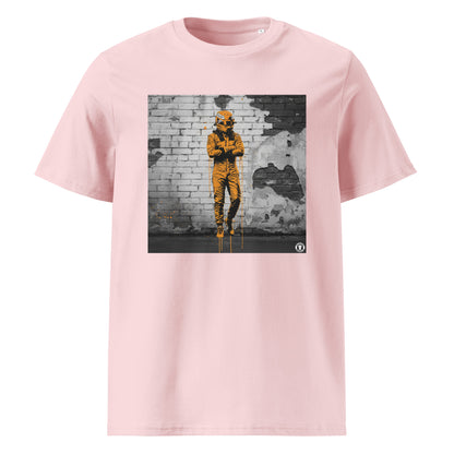 Pink Cotton organic cotton F1 t-shirt with Papaya Driver Mood graffiti art design, featuring a McLaren-inspired driver and vibrant papaya orange graffiti. Perfect for Papaya Army and McLaren F1 fans.