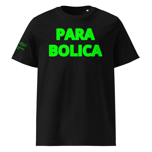 Front view of the Parabolica T-Shirt in black with green Flo Viz, showcasing its bold Monza-inspired design.