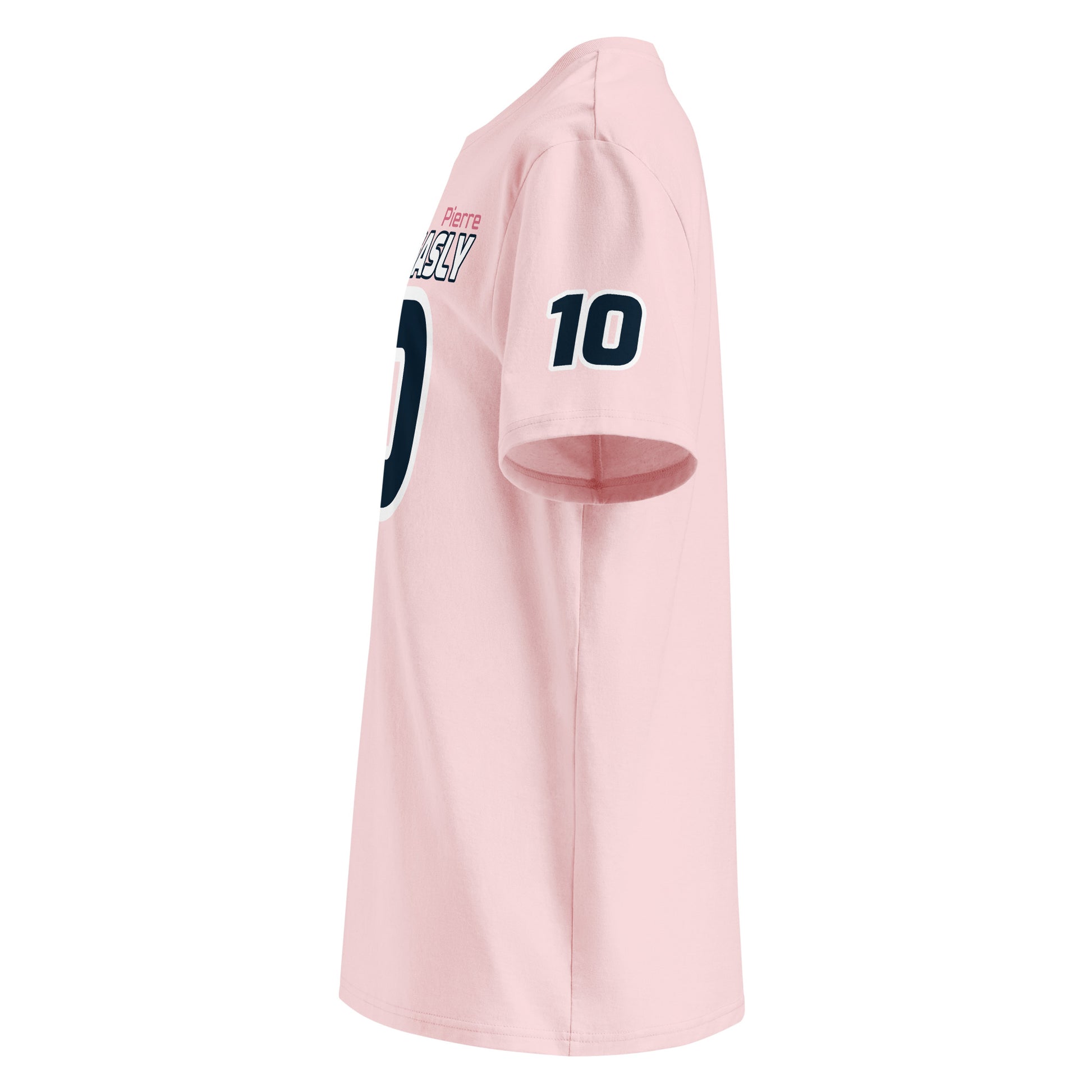 See the left sleeve of the pink Pierre Gasly T-Shirt, featuring the "Scuderia AlphaTauri" logo. Ideal for car meets and shows.